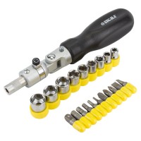 Отвертка с реверсом рычажная + насадки торцевые и биты ¼" 19шт CrV