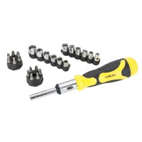 Отвертка с реверсом + насадки торцевые и биты ¼" 27шт CrV