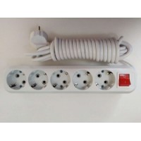 Подовжувач 5-містний з заземленням  5м кнопка  білий