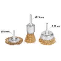 Набір щіток дротяних 3шт Ø25; 50; 50мм хвостовик Ø6мм (латуньована) GRAD