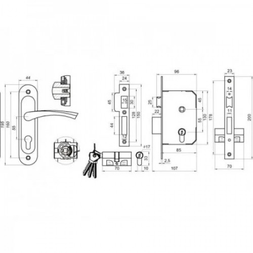 Замок врезной Омега ЗВ7 медь