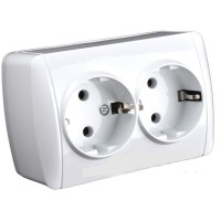 Розетка 2-на з заземленням накладна біла