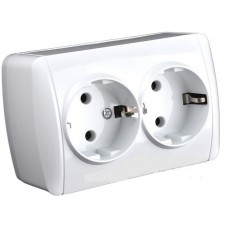 Розетка 2-на з заземленням накладна біла