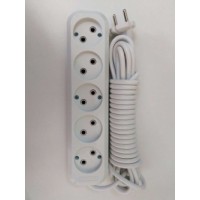 Подовжувач 5-містний без заземлення 3м білий