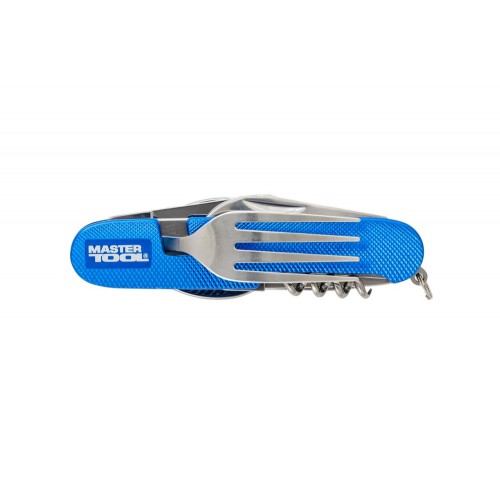 Мультитул MASTERTOOL "Турист" 7в1 ніж/виделка/ложка/штопор/відкривачкі/дірокол алюмінієва рукоятка чохол (79-0426)