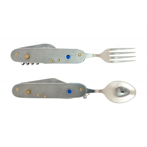 Мультитул MASTERTOOL "Турист" 7в1 ніж/виделка/ложка/штопор/відкривачкі/дірокол алюмінієва рукоятка чохол (79-0426)