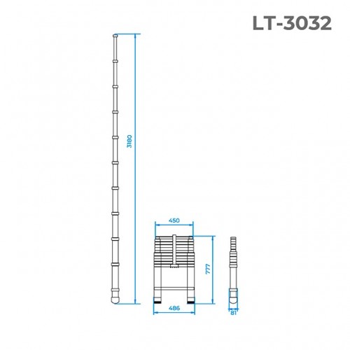 Лестница из алюминия, телескопическая 10 сход., 3,20 м INTERTOOL (LT-3032)