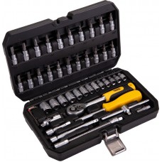 Набір насадок торцевих MASTERTOOL CrV 1/4" 4-14 мм тріскачка 72Т 46 шт кейс (78-2047)