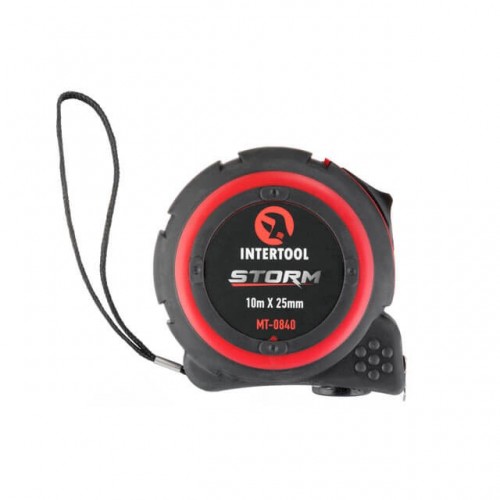 Рулетка з металевим полотном 10м*25мм, нейлонове покриття полотна STORM INTERTOOL (MT-0840)