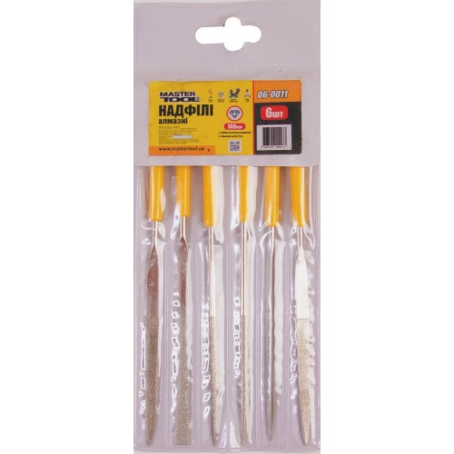Надфілі алмазні з пластиковою ручкою MASTERTOOL 140 мм набір 6 шт (06-0011)