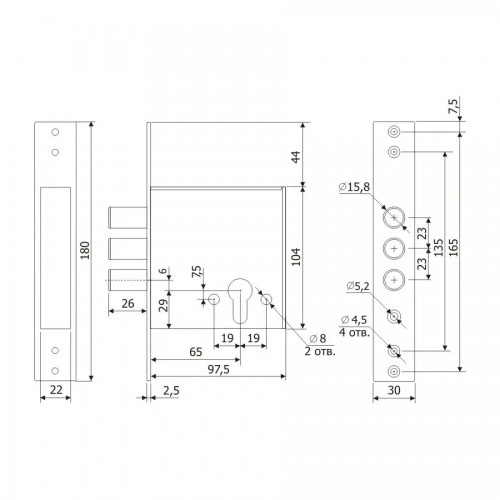 Замок врізний ГАРДІАН 32.01 без цил