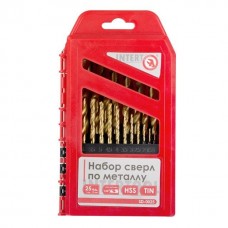 Набор сверл по металлу DIN338 HSS 25шт (1.0-13.0), покрытие Ti INTERTOOL (SD-0025)