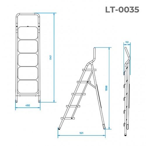 Стрем'янка сталева, 5 сходів, 380*260 мм, висота 1625 мм INTERTOOL (LT-0035)