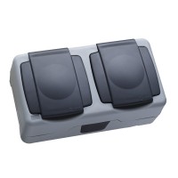 Розетка вологозахищена подвійна із заземленням Makel Nemliyer Plus IP55 сірий (36064201)