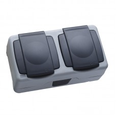 Розетка вологозахищена подвійна із заземленням Makel Nemliyer Plus IP55 сірий (36064201)