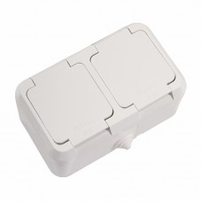 Розетка вологозахищена подвійна із заземленням Makel Nemliyer без шторок з кришкою білий (18354)