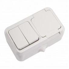 Розетка + вимикач із заземленням Makel IP44 без шторок з кришкою білий (18351)