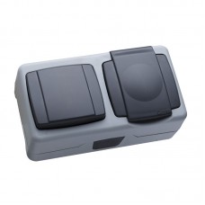 Розетка + вимикач із заземленням Makel Nemliyer Plus без шторок з кришкою сірий (36064202)