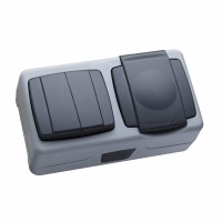 Розетка + вимикач із заземленням Makel Nemliyer Plus без шторок з кришкою сірий (36064203)