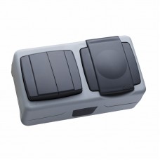 Розетка + вимикач із заземленням Makel Nemliyer Plus без шторок з кришкою сірий (36064203)