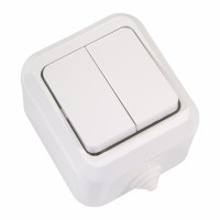 Выключатель двухклавишный Makel IP44 без подсветки белый (18301)