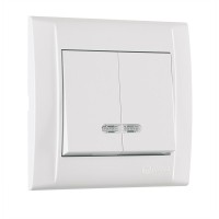 Выключатель двухклавишный Makel Defne с подсветкой белый (42001023)