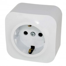 Розетка накладна Quantum одинарна із заземленням бризкозахищена з кришкою біла, 1шт/уп