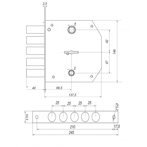 Замок врезной сувальдный GOR T-20-R-CR (90016655)