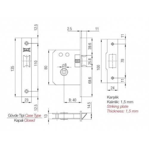 Защелка KALE 251 бексет: 40 mm, Никель