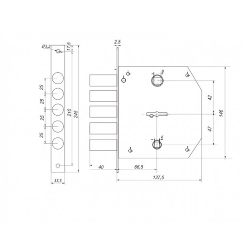 Замок врізний сувальдний GOR T-20-L-CR