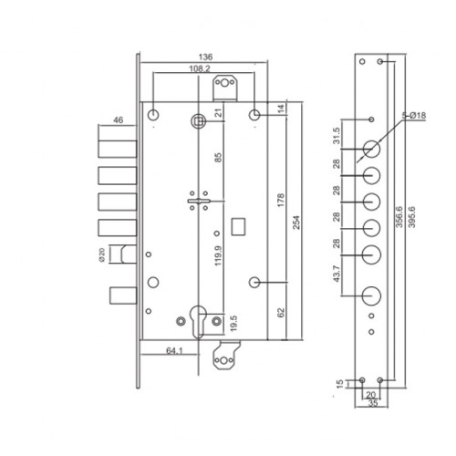 Замок врезной сувальдный GOR T-204-CR