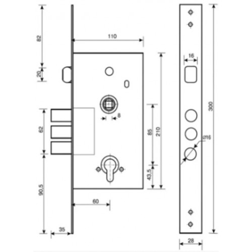 Замок врізний APECS T-52-NI