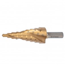 Свердло по металу східчасте HSS-TiN титанове зі спіральною канавкою Ø4-12мм, шаг 2мм (блістер) SIGMA (1183041)