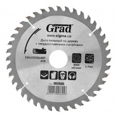 Диск пиляльний по дереву з твердосплавними напайками Ø180×32 (30)×40Т, 8000об/хв GRAD